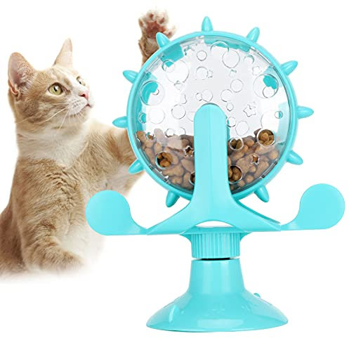 Distributeur Interactif de Friandises pour Chat, Jouet D'entraînement pour Animaux de Compagnie, Moulin à Vent pour Chat, Jouet pour Chien, Moulin à Vent Rotatif à 360°, Jouets à Ventouse(Bleu)