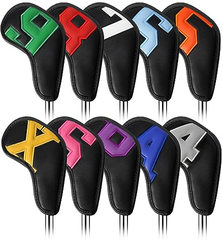 Hepzest 10-Piece Leather Iron and Wedge Golf Club Headcovers, Fits Most Clubs, with Embroidered Number Tags
