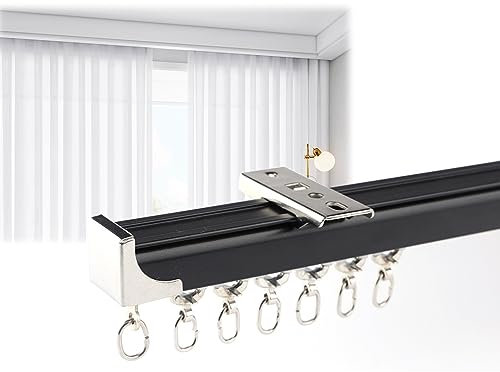 Vorhangschiene Decken oder Wandmontage, Schwere Vorhangschiene, Raumteiler für Fenster Wohnzimmer Schlafzimmer Dusche (Color : Black Ceiling Mount, Size : 1.8m/5.9ft)