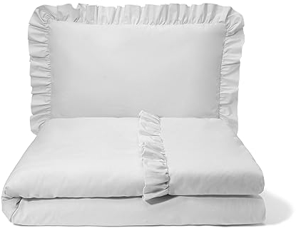 balbina Kinderbettwäsche Baumwolle, 2-teilige Babybettwäsche, Bettwäsche-Set für Kinder, Bettwäsche mit Rüsche & Reißverschluss, Bettbezug 100 x 135 cm & Kopfkissenbezug 60 x 40 cm, Grau