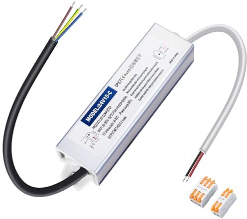 Karyoosi Transformateur LED 24V, LED Driver 15W, Alimentation 0,6A étanche IP67, Transfo 220V à 24V DC Pour l'éclairage LED Intérieur et Extérieur