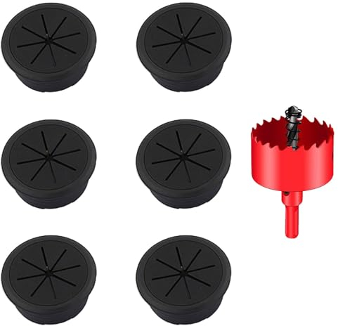 DuDuZui 6 Stück Schreibtisch Kabeldurchführung, 80mm Schreibtisch-Kabeltülle Schreibtisch-Kabellochabdeckungen Ordnen Sie Büro- und Heimarbeitsplatzkabel, mit 1 Lochsäge (80mm, Schwarz)