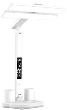 Baoblaze Schreibtischlampe LED Dimmbar mit Ladefunktion Uhr, LED Tischlampe Akku USB Aufladbar, Augenfreundliche Nachttischlampe, Flexible Leselampen mit 3-Modus-Nachtlicht für Leser, Stil B