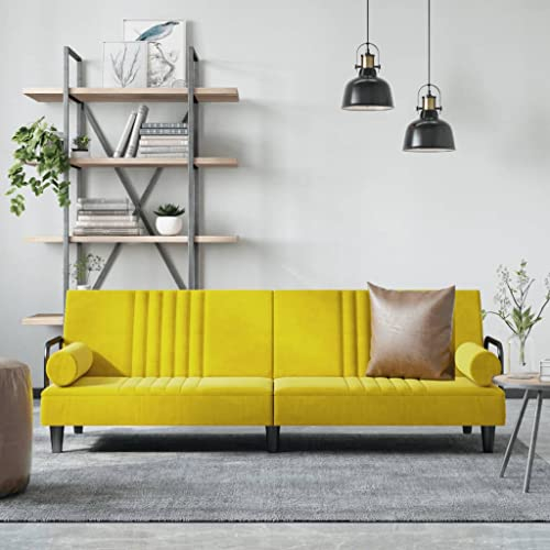 KOIECETA Schlafsofa mit Armlehnen Sofa Couch mit Schlaffunktion Sofabett Gästebett mit Holzrahmen Schlafcouch Bettsofa Wohnzimmer Modern Samt (Gelb)
