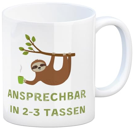 Faultier mit Kaffee Kaffeebecher mit Spruch Ansprechbar in 2-3 Tassen eine bunte Tasse für das Büro witziger Bürohengste Arbeit Kaffeetasse Motiv Spülmaschinenfester Becher