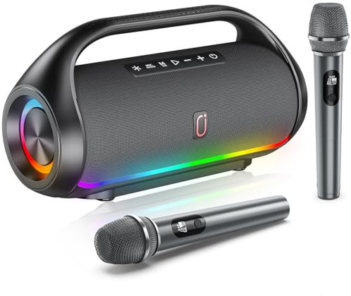 HWWR Karaoke Machine for Adults and Kids, Portable Bluetooth Speaker with Microphones, PA System with 2 Karaoke Microphones, Disco Lights for Home Parties Outdoor, Support USB/AUX/TWS