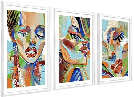 DekoArte - Quadri moderni soggiorno donna 50x70 cm x3 con cornice