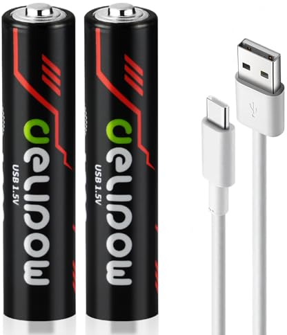 AXFEE 1500mWh Lithium AAA Rechargeable Batteries, 2PCS 1.5V High Capacity Rechargeable Battery with 2 in 1 USB Charging Cable, Fast Charge, 1500 Cycles, Li-ion AAA Batteries, with Storage Box