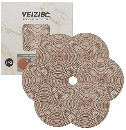 Geflochtene Untersetzer or Kaffeematte 18cm Tischsets Abwaschbar Platzsets auch als Essensmatte Kinder Runde Platzmatten Esstisch Natürliches Material Hand gewebte Stoff Tischmatte (Coffee-18cm-6pcs)