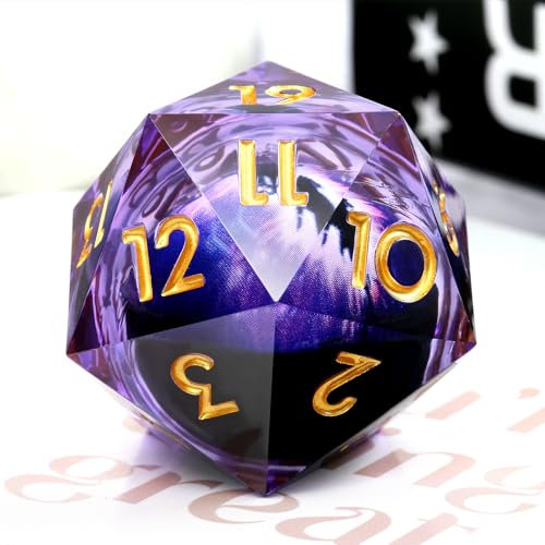 DNDND - Dadi Liquid Core D20, 33 mm, a 20 facce, con splendida confezione regalo, per Dungeons and Dragons, colore: viola