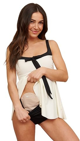 SIIL Stomabeutel Abdeckungen für Damen | Bademode für Urostomie, Kolostomie, Illeostomie mit Innentasche - Made in Europe, Weiß & Schwarz, Medium