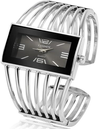 Spangenuhr Damen - Stilvolle Damenuhr Silber | Uhr Damen | Damen Uhr | Uhren Damen | Damenuhr Silber | Armbanduhr Damen Silber | Uhr Damen Silber | Damen Armbanduhr | Uhr Silber Damen (Silber-Schwarz)