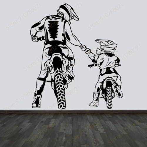 YLLMNOBN Familie Vater Sohn Motocross Wandtattoo Sport Dekor Motorrad Kunst Aufkleber Helm Motorrad Vinyl Home Decor