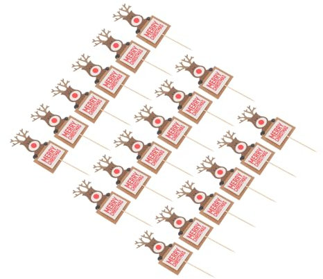 ULDIGI Elk Christmas Cake Toppers 20pcs Edible Decorations for Xmas Trees Holly Cupcake Toppers