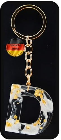 KEYSPACE Schlüsselanhänger Buchstabe D-süße Buchstaben Anhänger Gold Weiß-elegant personalisierte Schlüsselanhänger mit Namen-kleine Geschenkideen Geburtstag Freundin