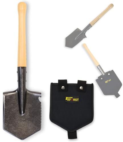 Xforst FS1 Pala da Campo con Manico in Legno e Custodia – Pala Robusta con Lama in Acciaio Affilata e Manico Ergonomico in Legno, Ideale per Outdoor, Campeggio e Survival