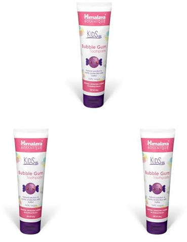 Himalaya Botanique Kids Toothpaste | Bubble Gum Flavor | Reduces Plaque and Makes Teeth Stronger | Increases Teeth-Gum Grip | Fluoride free, vegan & gluten free- 80g (Packung mit 3)