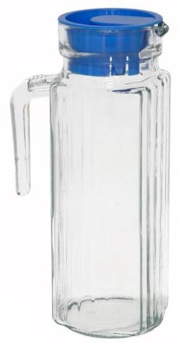 Acan Tradineur - Jarra frigo de Vidrio, almacenar y Servir Agua, Zumo, refrescos, Nevera, frigorífico - 23,5 x 8,3 x 12 cm - 1 litro - Tapa Color Surtido