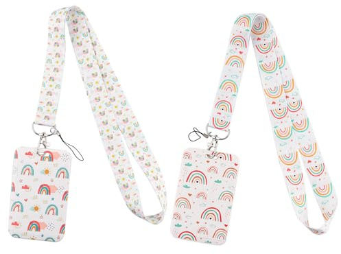2Stück Lanyard mit ID Kartenhalter Set,Ausweishalter Regenbogen,Rainbow Lanyard Schlüsselband,Regenbogen-Kartenhalter mit Abnehmbarem Schlüsselband,für Studenten,Lehrer,Krankenschwestern,Ärzte