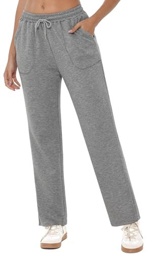 Crewhpo Womens Joggers Tracksuit Bottoms Drawstring Jogging Bottoms Straight Leg Sweatpants Lounge Pants Sports Trousers with Pockets Grey