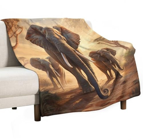 Sofadecke Mit Elefanten Decke Weich Wärme Gemütlich Fleece Deckeldecke Afrikanisches Tier Microfaser Flauschig Warm Wohndecke Tagesdecke Decke Für Sofa Und Bett 180x200cm