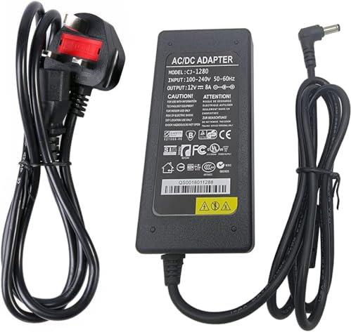 DC 12V Power Supply Adaptor 60W AC 100-240V to DC 12 Volt Power Adapter UK Plug for LED Light Strip Monitors TV DVDTVs Cameras System (8A)