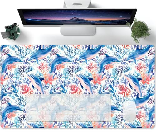 PORNHUX Mauspad XXL Meerestiere: Delfine Mousepad XXL rutschfest und Wasserabweisend Mauspad Groß Schreibtischunterlage - 600x300mm