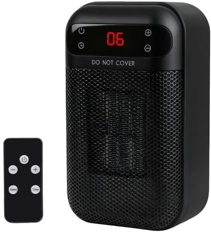 SGZIOO 500W Mini Heizlüfter Steckdose für Badezimmer Schlafzimmer, Schwarz | mit Fernbedienung, 12H Timer überhitzungsschutz, Steckdosenheizung Energiesparend, Steckdosen Heizlüfter, Steckdosen Heizung