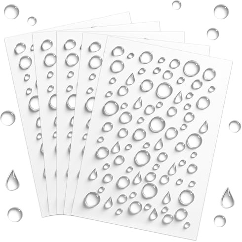 Lnngub 810 Stück/5 Blätter Klare Wassertropfen Aufkleber, Selbstklebende Simulierte Tautropfen Holografische Tautropfen Wassertropfen Aufkleber für DIY Bastelarbeiten Scrapbooking Kartenherstellung