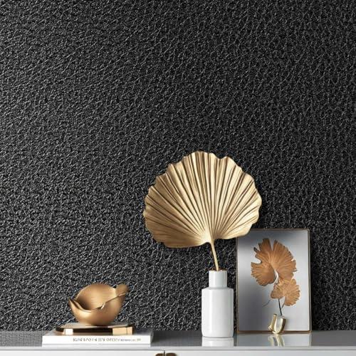 Arthome Peel and Stick Wallpaper Black,Crocodile Textured Self Adhesive Contact Paper Faux Leather Removable Waterproof Vinyl Wrap Paper for Walls,Sticky Back Plastic,Black Leather,44x300cm