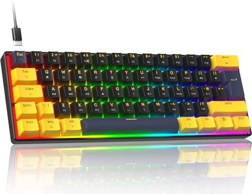ZIYOULANG MK21 Tastiera Meccanica per Gioco, 60% Compatto Layout UK, Tastiera Mini Cablata 61 Tasti con Hot-Swap, Retroilluminazione RGB, Anti-Ghosting, Switch Rosso, per PC, MAC - Stella Nera