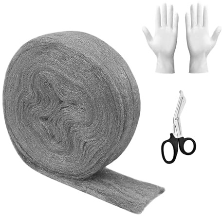 QINGYIWL Laine d'Acier 0000, 20m Paille de Fer avec Gants et Ciseaux, Anti Rongeur Laine d'Acier pour Nettoyage et Polissage, Remplissage de Trous et de Fissures