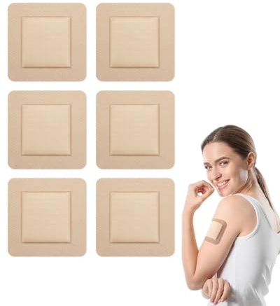 HUVZOR 6 Piezas Apósito de Espuma de Silicona con Borde 5 x 5 cm, Estéril para heridas Apositos Adhesivos, apósitos para heridas, Impermeables Para el Cuidado de Heridas Cutáne