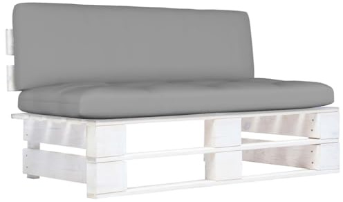 LoogCape Outdoor-Mittelsofa Paletten Kiefernholz Imprägniert Weiß, 110x65x55 cm, mit Grau Kissen, für Terrasse Garten Wohnzimmer
