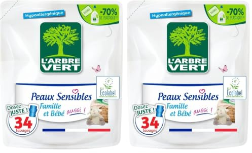L'ARBRE VERT L'albero verde – ricarica lavanderia 1,5 l pelli sensibili famiglia bb – 33 lavaggi – La lattina da 1,5 l (Confezione da 2)