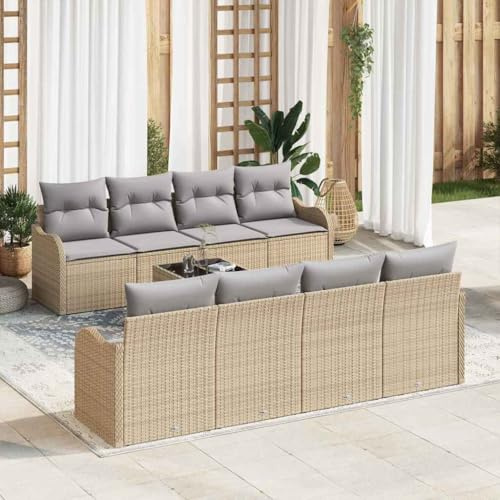kithwjll Gartensofa-Set Beige, Poly-Rattan, Modulares Outdoor Sofa Lounge, UV-beständig, 55x55x37cm Tisch, Balkon Gartenmöbel Set für Terrasse