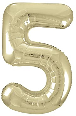 Gold Number 5 Shaped Large Foil Balloon (86cm) 1 Piece - Perfect for Birthday Parties and Special Events