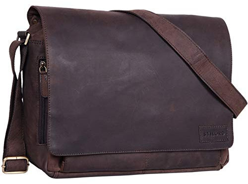 STILORD 'Rick' Schultertasche Leder für 15,6 Zoll Laptop Umhängetasche Aktentasche Bürotasche Unitasche Büffel-Leder, Farbe:matt - dunkelbraun