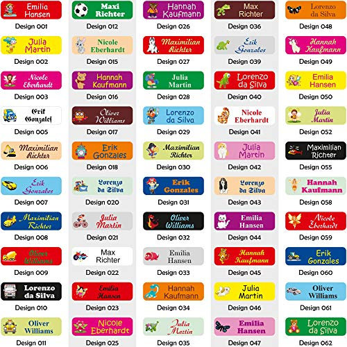 INDIGOS UG - Namensschilder für Kleidung schwarz - Namensetiketten für Textilien - 5x1,5 cm - 60 Sticker für Kinder, Schule und Kindergarten - Bügeletiketten Wäscheetiketten zum aufbügeln