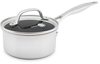 GreenPan Saucepan with Lid, Non Stick Stainless Steel Ceramic Sauce Pot - Induction & Oven Safe Cookware - 16 cm/1.5 Litre, Silver