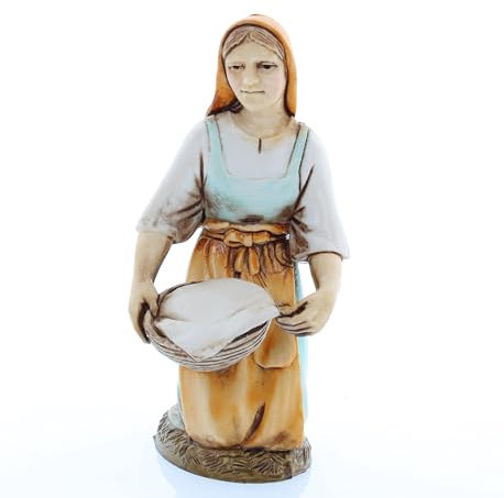 Moranduzzo Kniende Frau mit Kleidung für Krippe 12 cm Maßstab 1:15 - Unzerstörbare Krippenfiguren - Stil 700', Handbemalt, Offizielles Produkt, Hergestellt in Italien, Bildhauer M. Landi