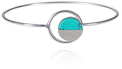 namana Scheiben-Armreif, gebürstetes Finish, geometrischer Armreif Silber mit künstlichem blauem Türkis, Damen Armband mit Geschenkbox