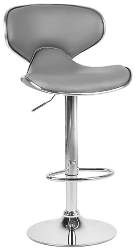 Beliani Set of 2 Modern Height Adjustable Armless Bar Stool Grey Faux Leather Conway