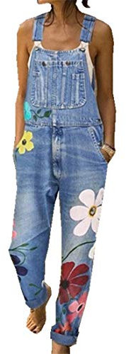 Odot Salopette Pantaloni Ragazza, Donna Jeans Sciolto Overall Lunga Dungarees Tuta Denim Casual Pantaloni Bavaglino Jumpsuit Moda Hippie Cinturino (S,Azzurro)