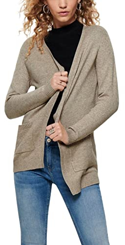 ONLY Damen Onllesly L/S Open Cardigan KNT Noos Strickjacke,Beige (Beige/W. Melange),XS