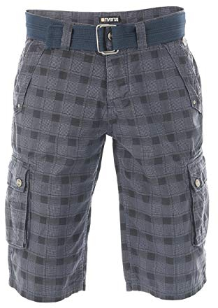 riverso Kurze Hosen Herren Cargo Shorts mit Gürtel Regular Fit RIVAnton Cargoshorts Sommer 100% Baumwolle, Größe:W 38, Farbe:Washed Indigo Blue Black (19300)