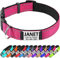 TagME Personalised Dog Collar Reflective Padded Collar for Large and Extra Large Dogs with Custom Engraved Slide On Name Plate,Bright Pink L
