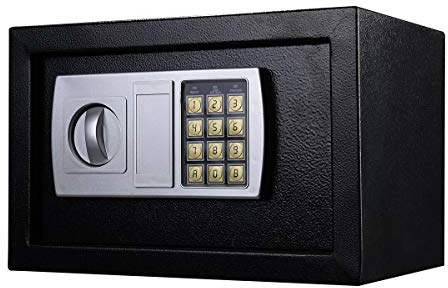 Tresore Safe Feuerfest Elektronischer Möbeltresor mit digitaler Tastatur Elektrisch & 2 Notschlüssel Stahl Klein Schwarz für Home Office Sicherheit Lagerung Geld Dokument Bargeld Schmuck, 20x31x20cm