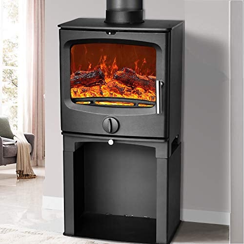 NRG 5KW Contemporary High Efficiency Wood Burning Multi-Fuel Stove Eco Design Fireplace with log store Defra Approved