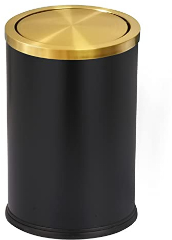 Huaqinglian Stainless Steel Gold Trash can with Flipping Lid 2.4gallon Fingerprint-Proof Garbage cans Wastebasket Bin for Kitchen bothroom Living Room (Black with Gold lid, 2.6 Gallon)